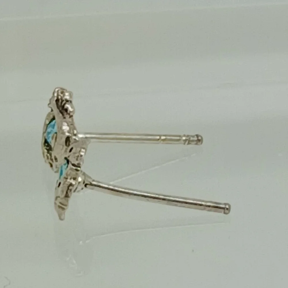Sterling Silver 925 Dolphin Stud‎ Earrings Blue Crystal Nautical Vintage Jewelry